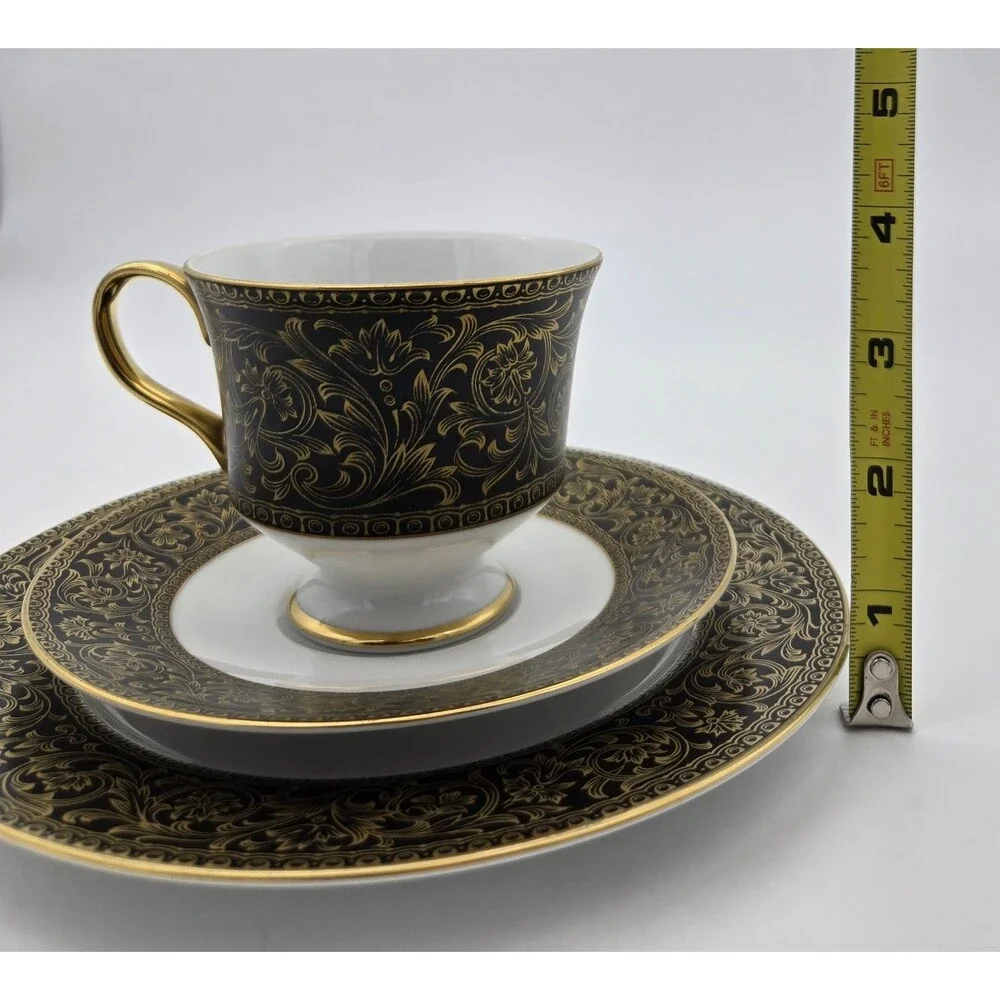 Vintage Sango Richelieu 3756 Cup Saucer Plate Set‎ Black Gold Japan